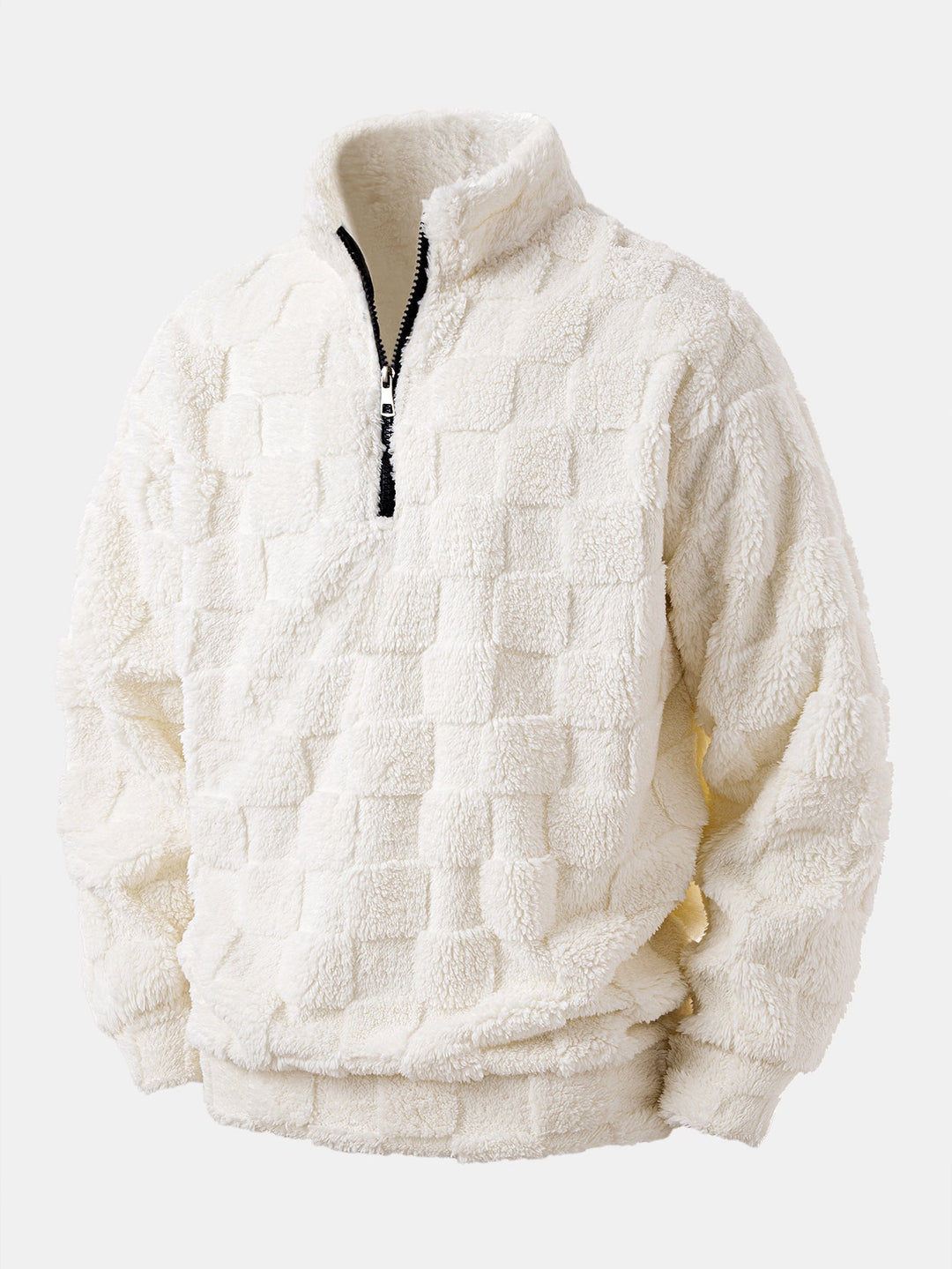 Chessboard Jacquard Teddy Quarter Zip Sweatshirt