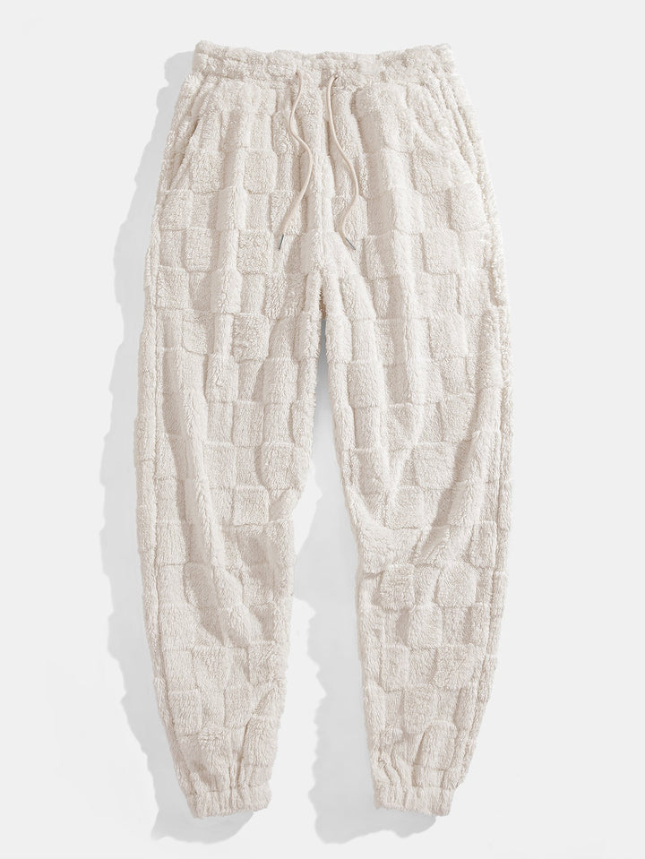 Relax Fit Checkerboard Kangaroo Pocket Teddy Hoodie & Jogger Pants