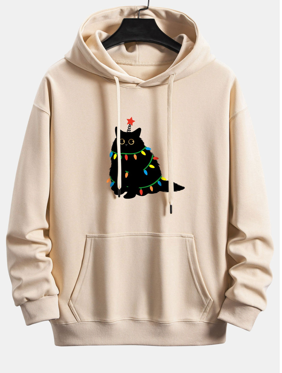 Colorful Light Black Cat Print Relax Fit Hoodie