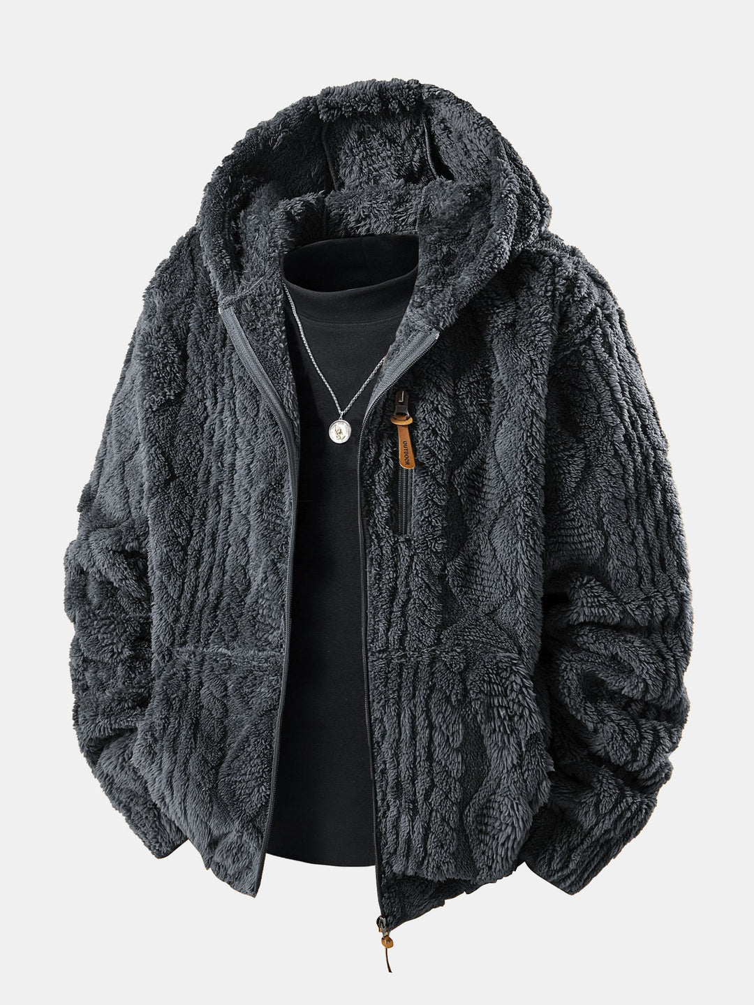 Geometric Jacquard Teddy Hoodie