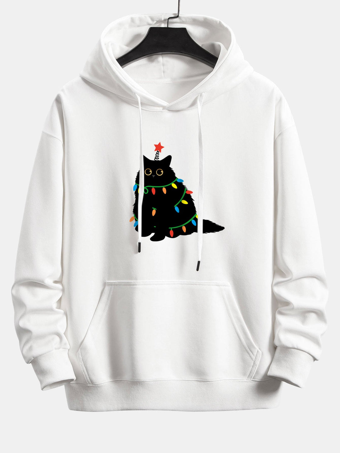 Colorful Light Black Cat Print Relax Fit Hoodie