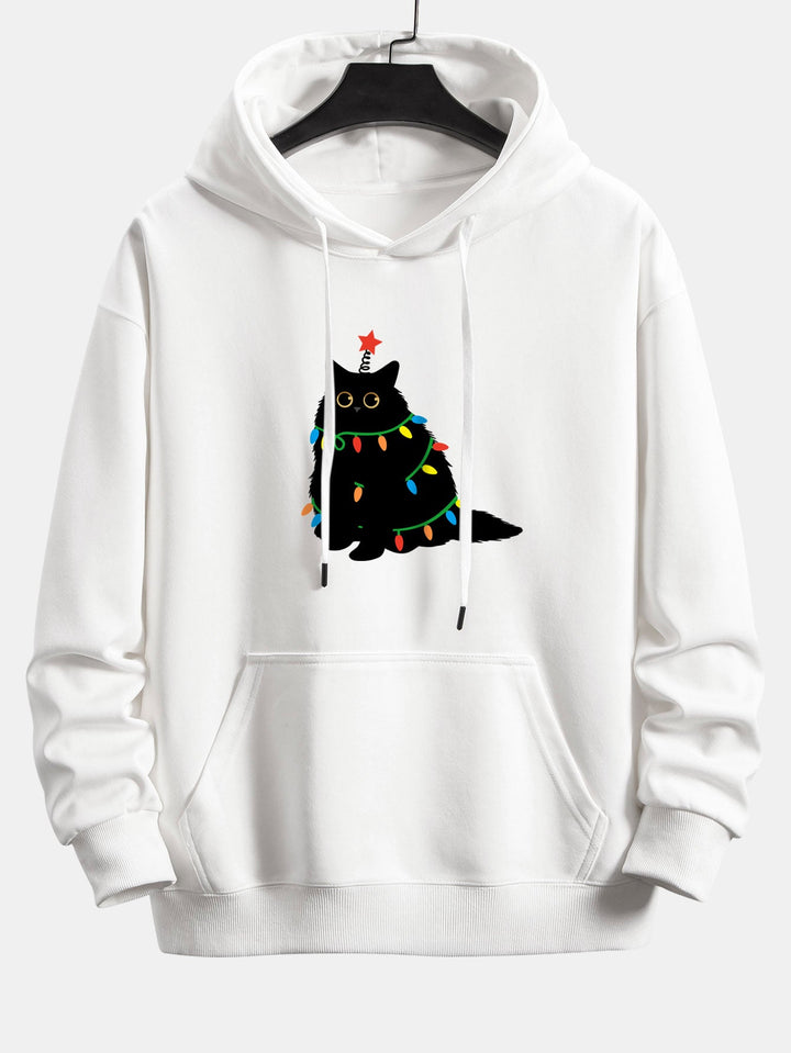 Colorful Light Black Cat Print Relax Fit Hoodie