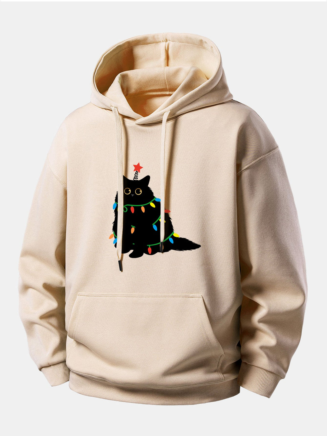 Colorful Light Black Cat Print Relax Fit Hoodie
