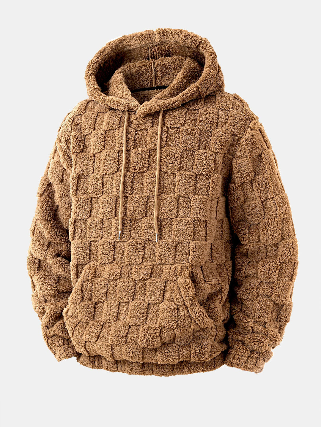 Relax Fit Checkerboard Kangaroo Pocket Teddy Hoodie & Jogger Pants