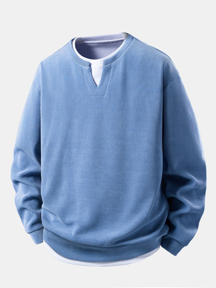 Relax Fit 2 In 1 Notched Collar Waffle Sweatshirt