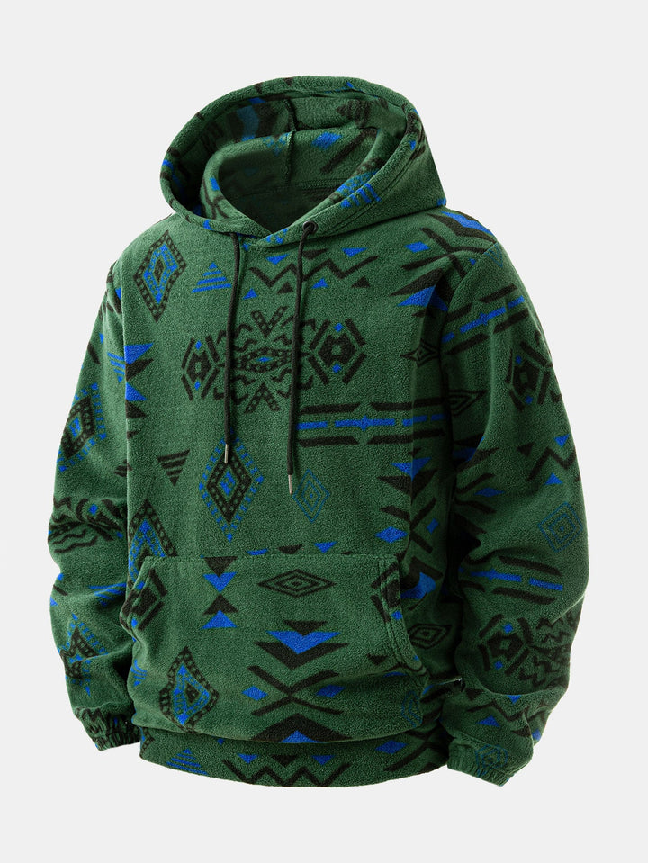 Relax Fit Tribal Geometry Teddy Hoodie & Shorts