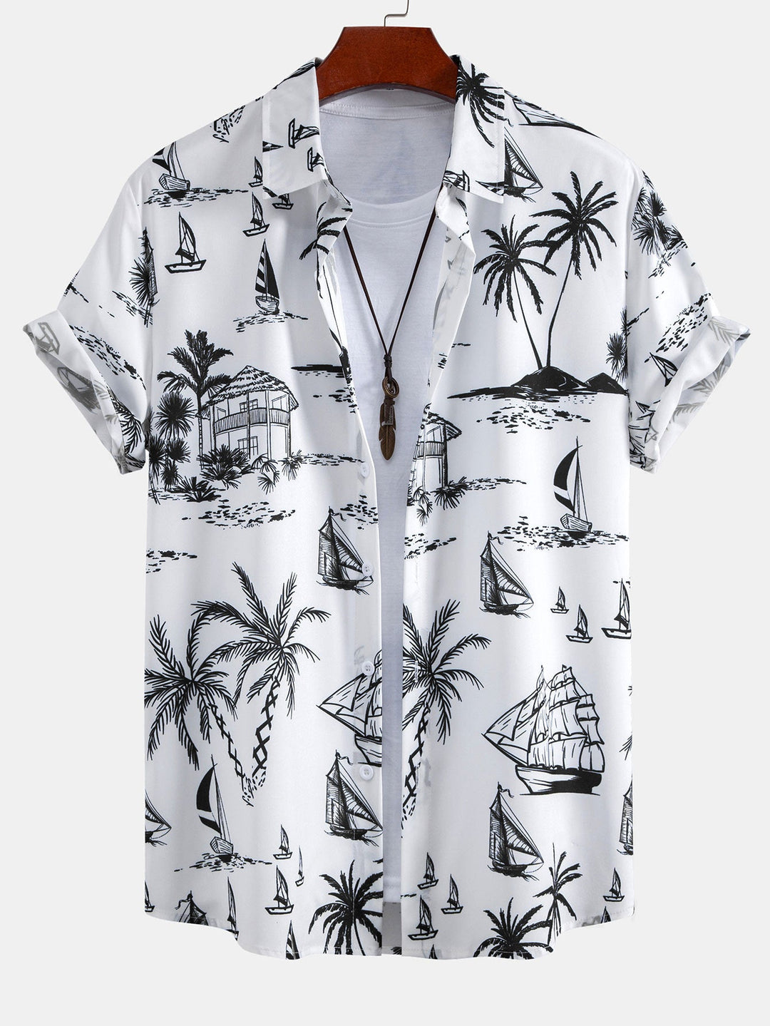 Island Sailing Print Button Up Shirt & Swim Shorts