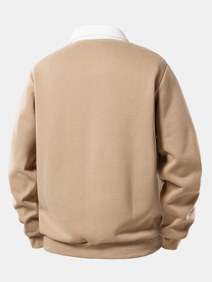 Contrast Polo Collar Sweatshirt
