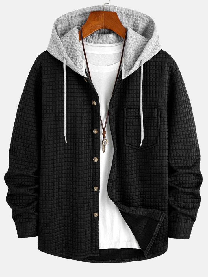Contrast Waffle Hooded Shirt & Drawstring Waffle Jogger Pants