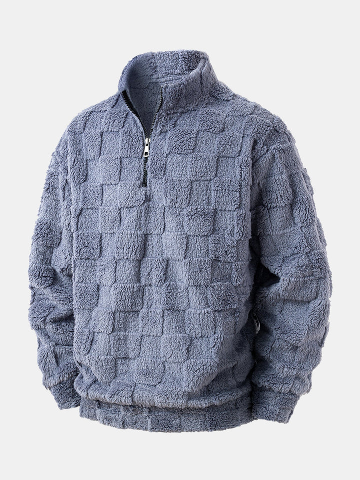 Chessboard Jacquard Teddy Quarter Zip Sweatshirt