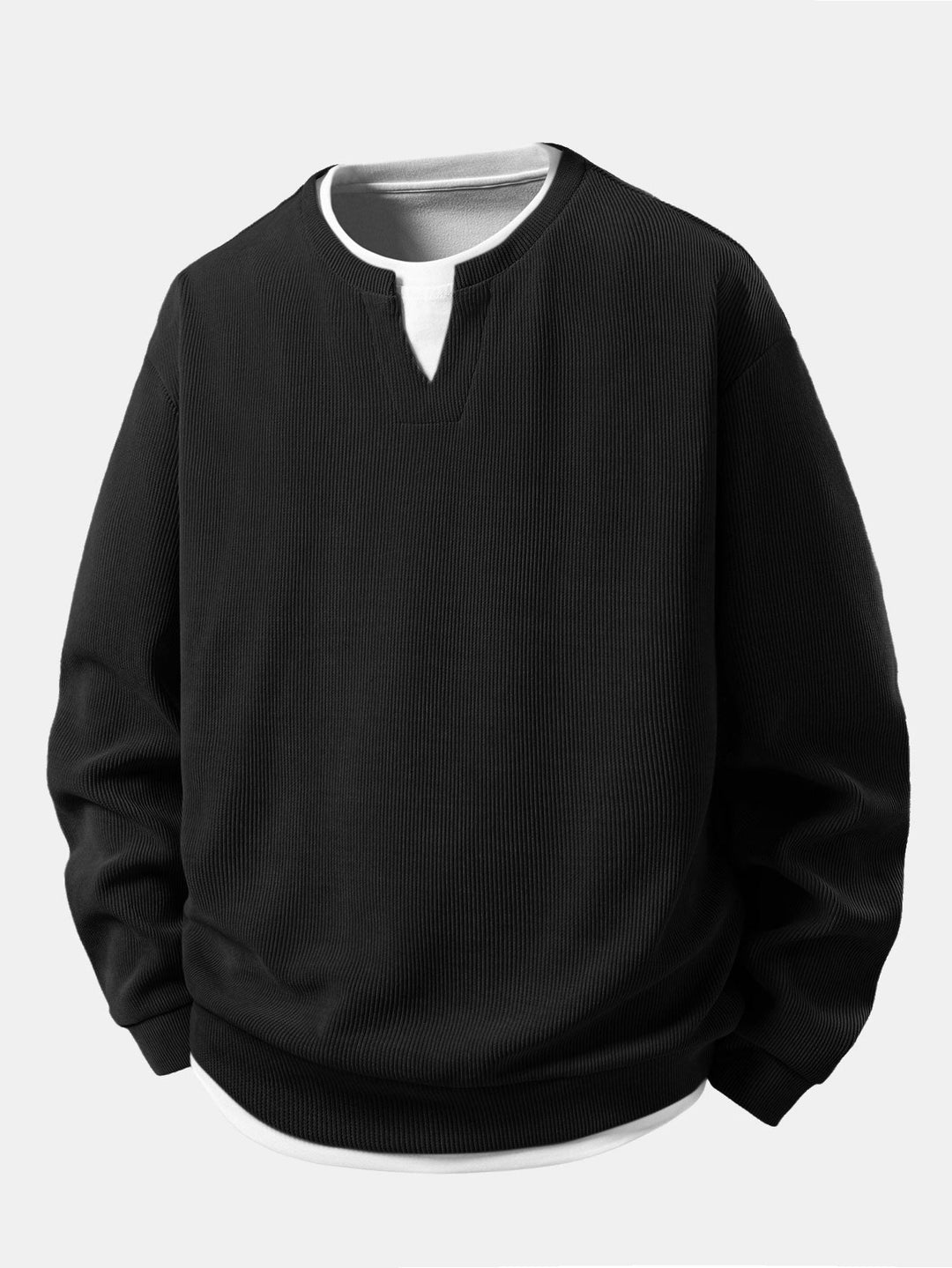 Relax Fit 2 In 1 Notched Collar Waffle Sweatshirt