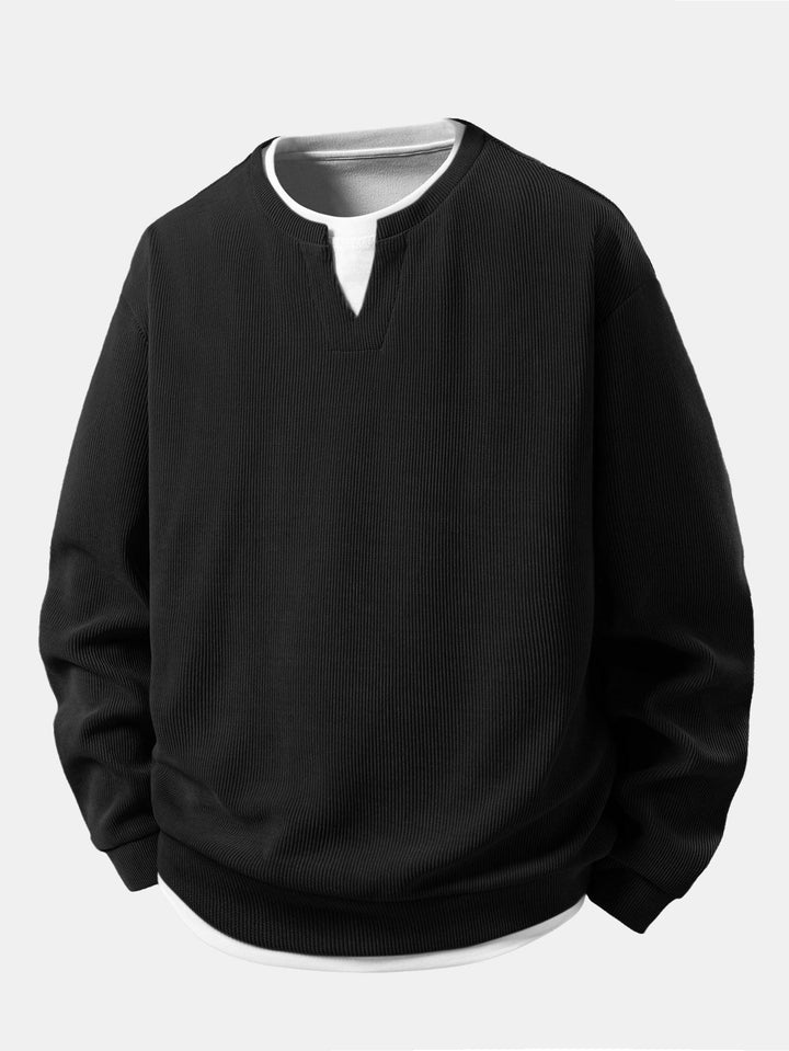 Relax Fit 2 In 1 Notched Collar Waffle Sweatshirt