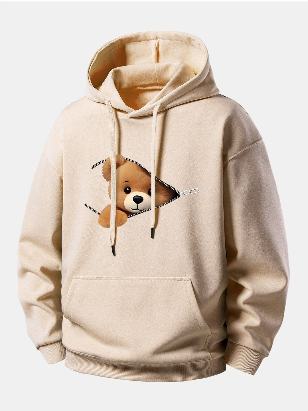 Zipper Bear Print Relax Fit Hoodie