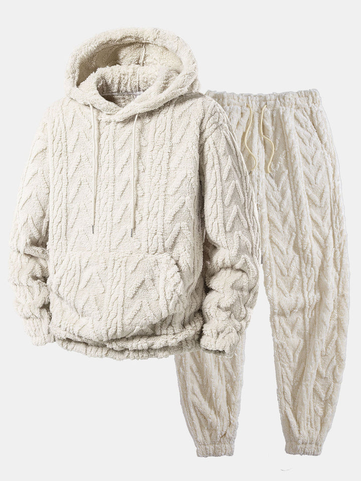 Geometric Jacquard Teddy Hoodie & Jogger Pants