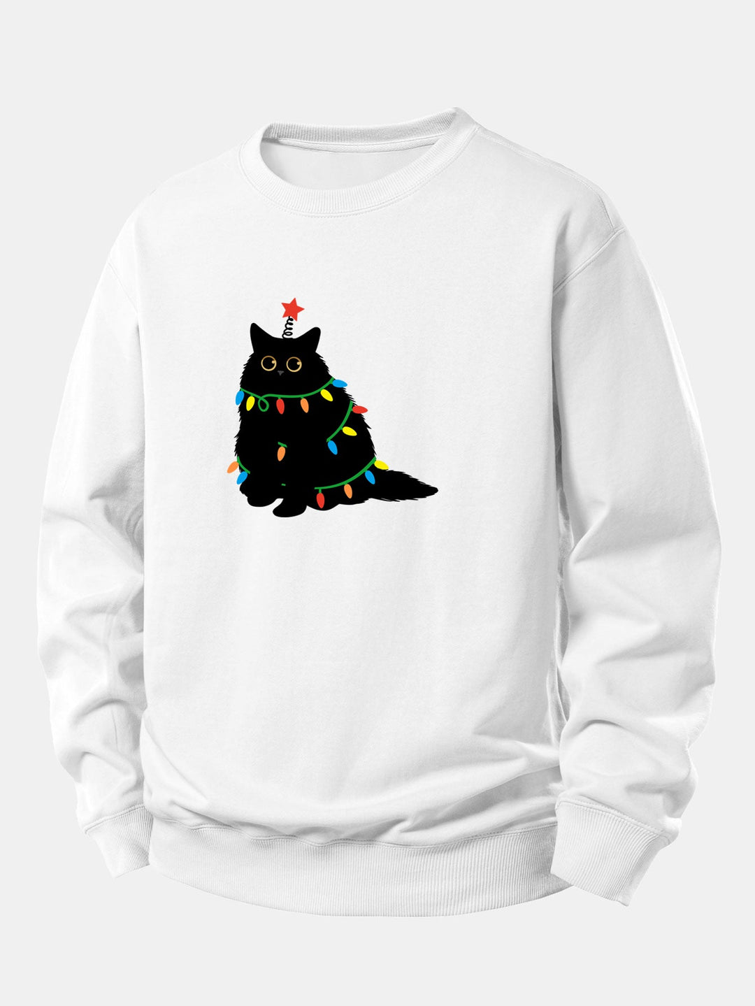 Colorful Light Black Cat Print Relax Fit Sweatshirt