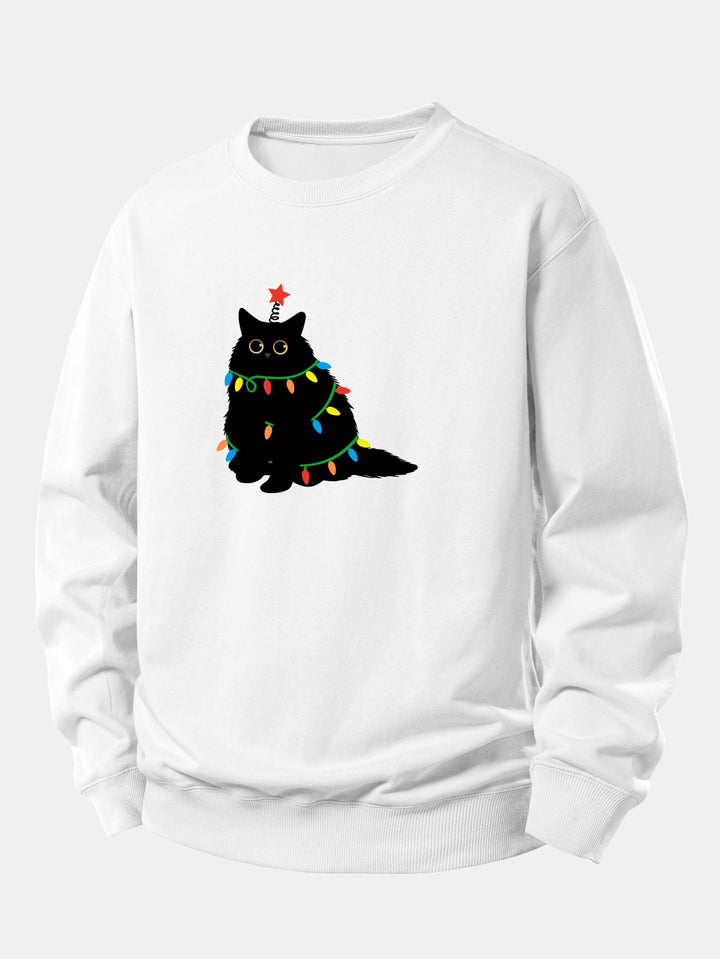 Colorful Light Black Cat Print Relax Fit Sweatshirt