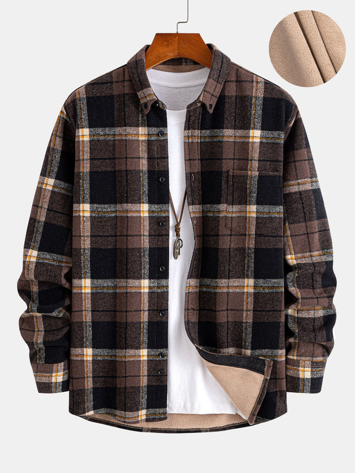 Flannel Fleece Lined Plaid Cotton Button Up Shirt