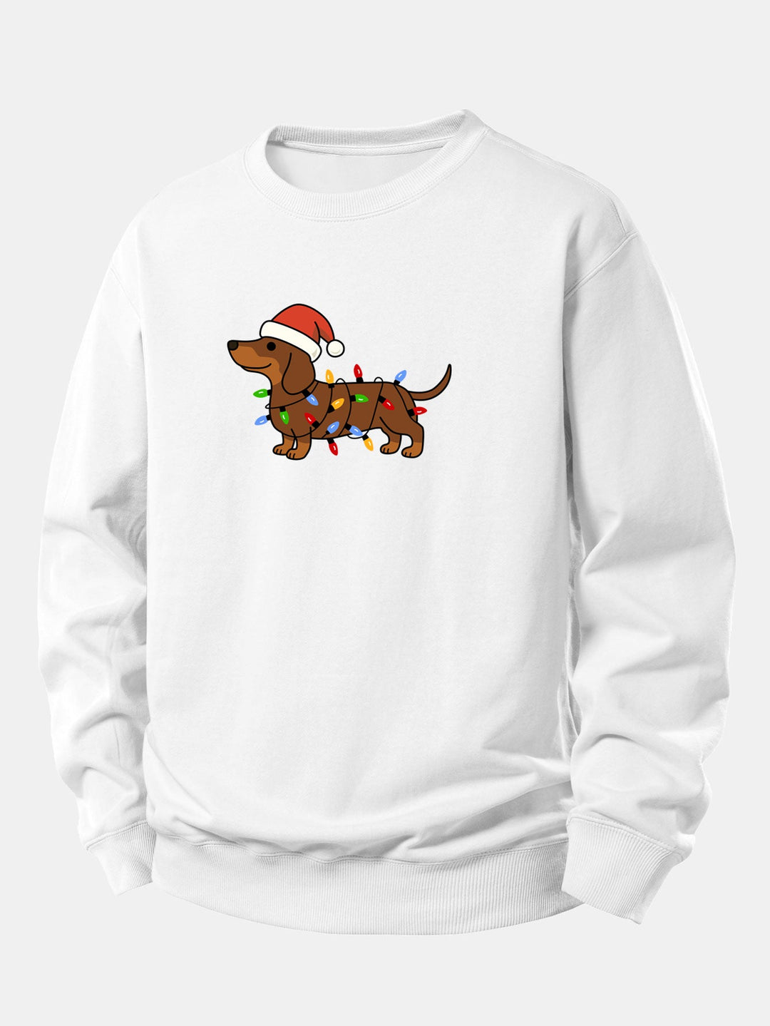 Christmas Colorful Light Dog Print Relax Fit Sweatshirt