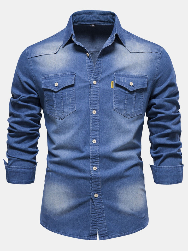 Washed Denim Western Shirt With Pockets