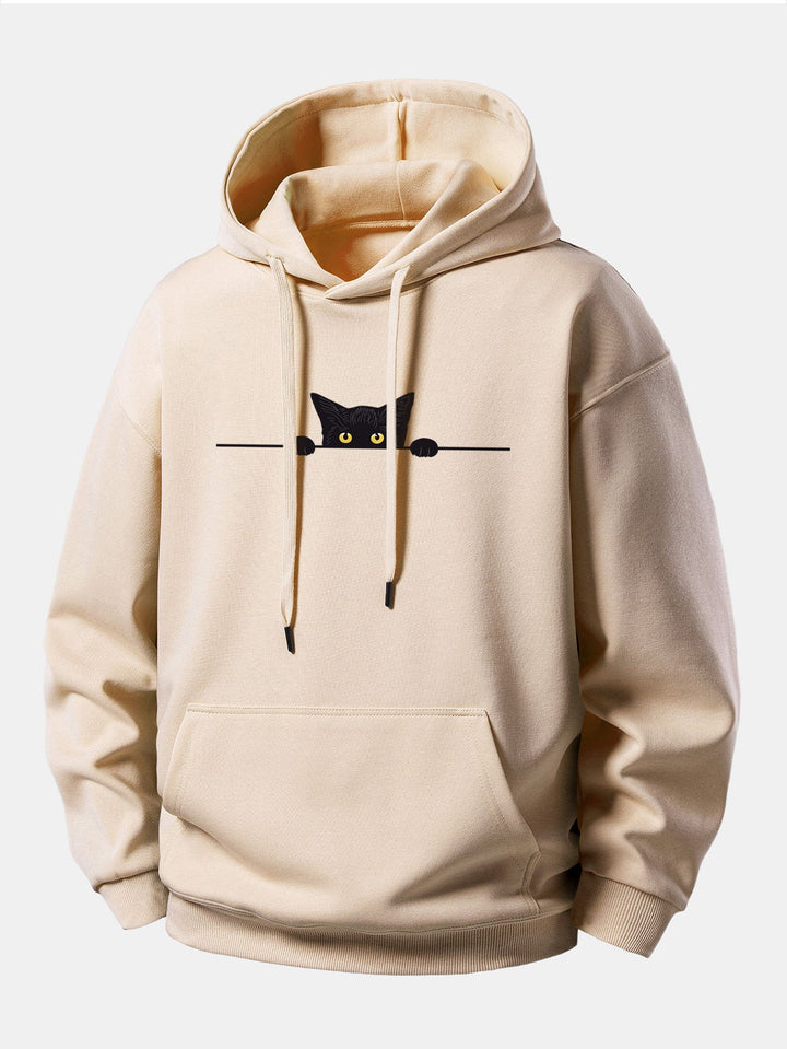 Black Cat Print Relax Fit Hoodie