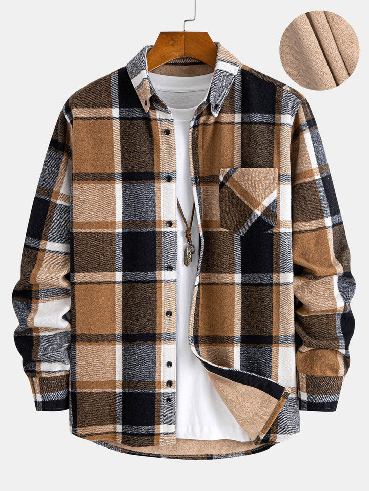 Flannel Fleece Lined Plaid Cotton Button Up Shirt