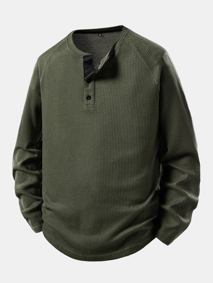 Camisa Henley Waffle com Manga Longa e Barra Arqueada