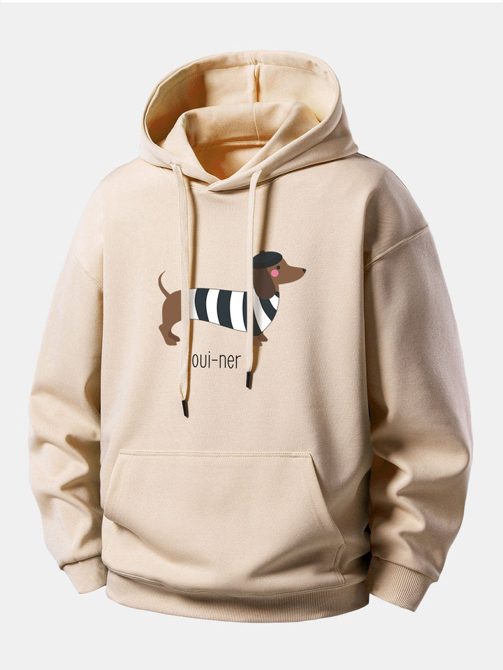 French Dachshund Print Relax Fit Hoodie