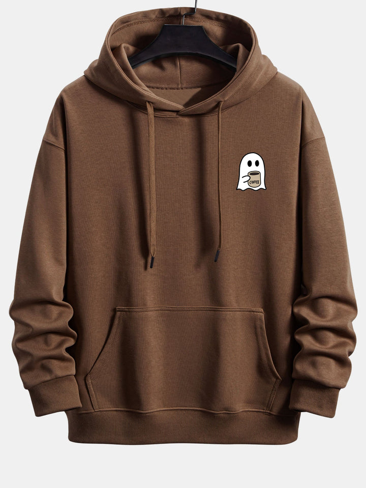 Ghost Drinking Coffee Print Relax Fit Hoodie