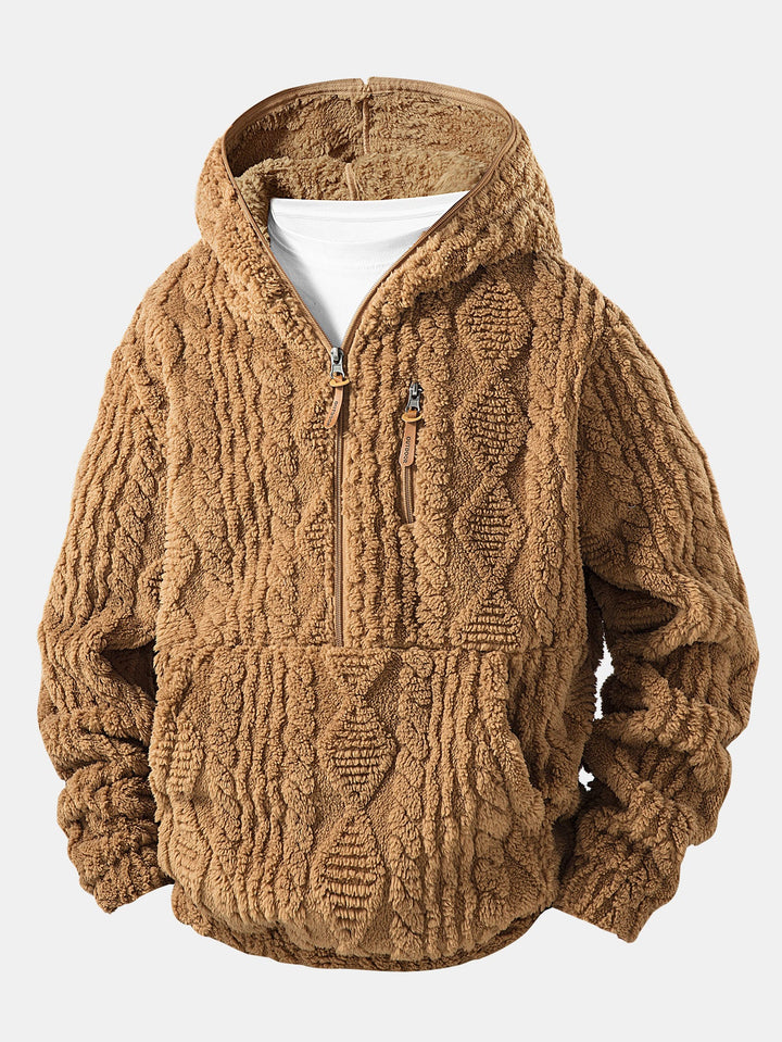 Geometric Jacquard Teddy Half-Zip Hoodie