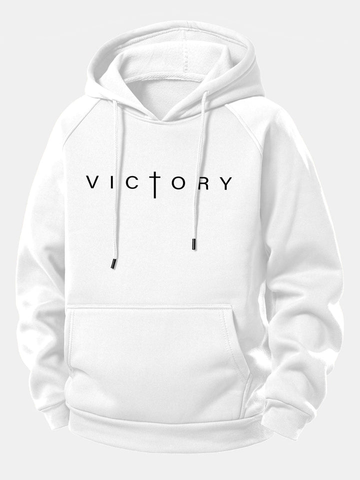 Victory Slogan Print Drawstring Hoodie