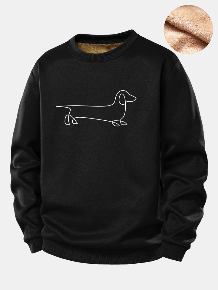 Line Dachshund Print Teddy Fleece Lined Sweatshirt