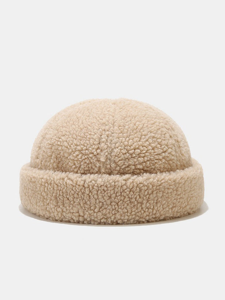 Warm Lamb Fleece Simple Solid Color Brimless Hat