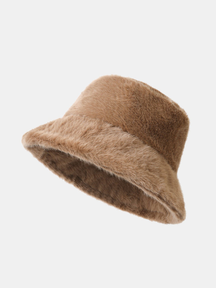 Faux Mink Fur Wide Brim Plush Bucket Hat