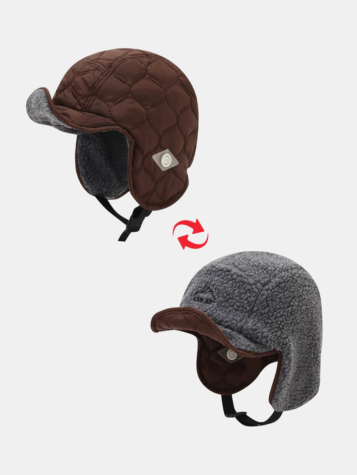 Winter Thickened Plush Warm Earflap Hat Reversible Design For Wearing On Both Sides