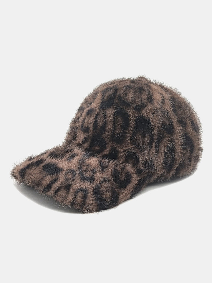 Plush Leopard Print Warm Baseball Cap