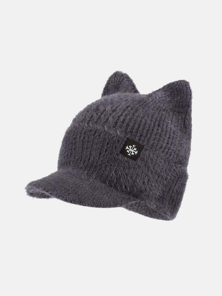 Winter Warm Knitted Hat With Brim – Soft And Cozy Cat Ear Design Cute Cold Weather Earflap Cap