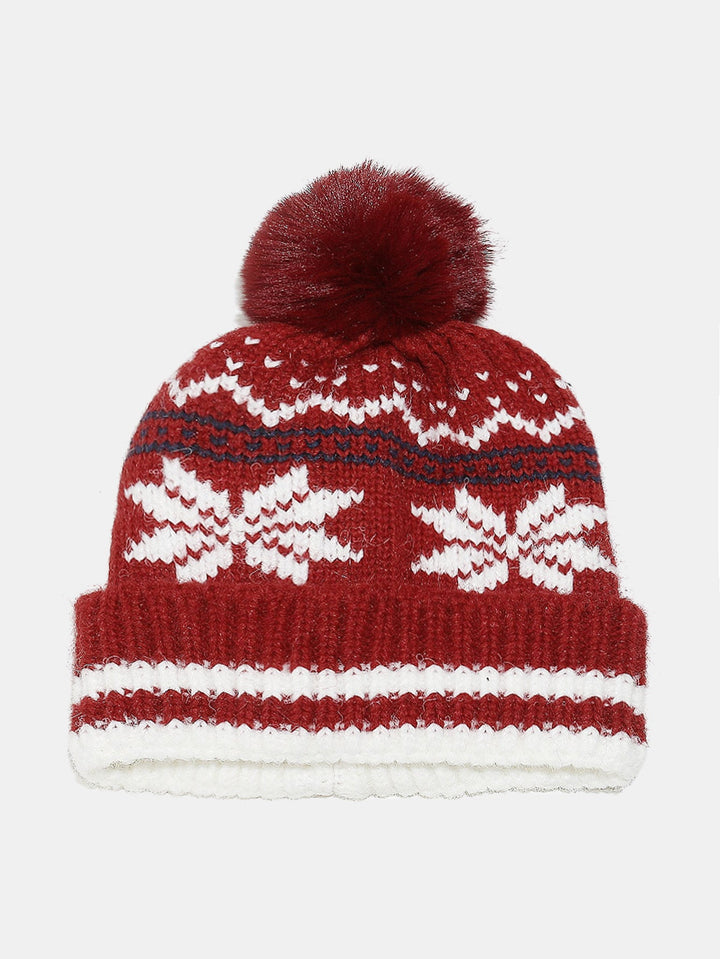 Snowflake Pattern Pom-pom Warm Knitted Hat