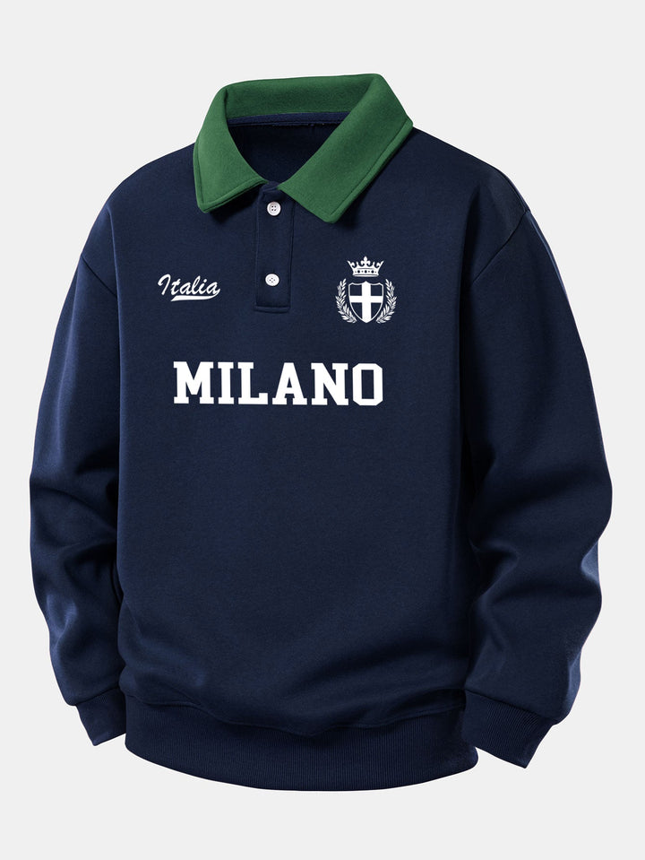 Relax Fit Milano Print Contrast Polo Sweatshirt