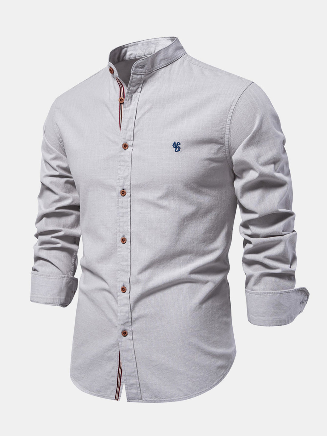 Long Sleeve Linen Look Stand Collar Shirt