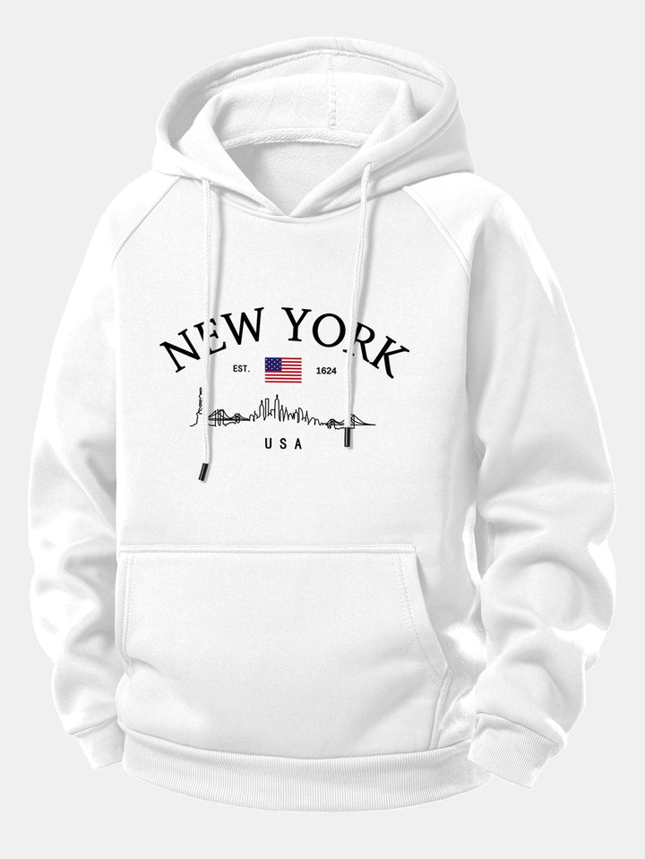 New York Print Drawstring Hoodie