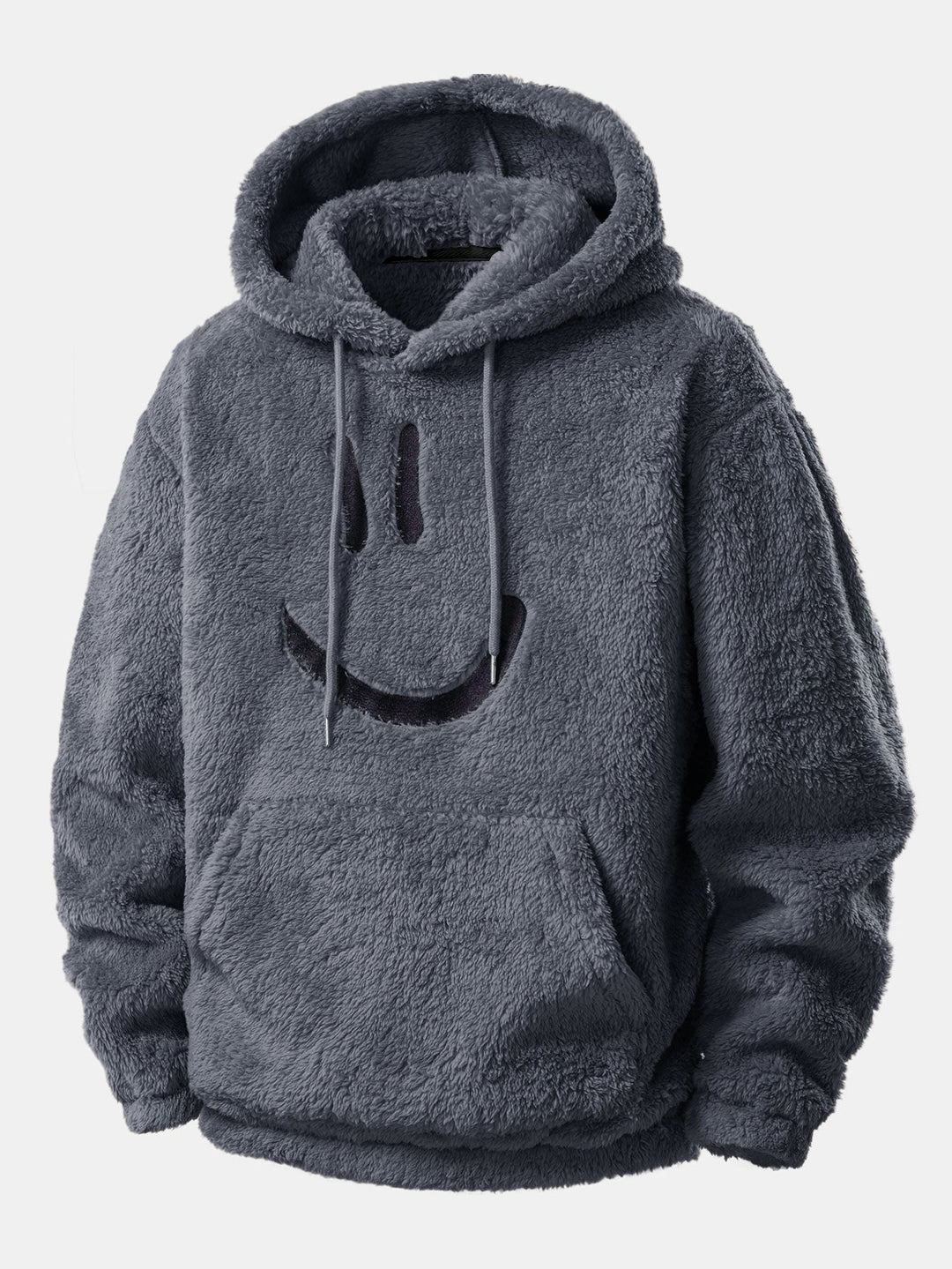 Smiley Face Embroidered Teddy Hoodie