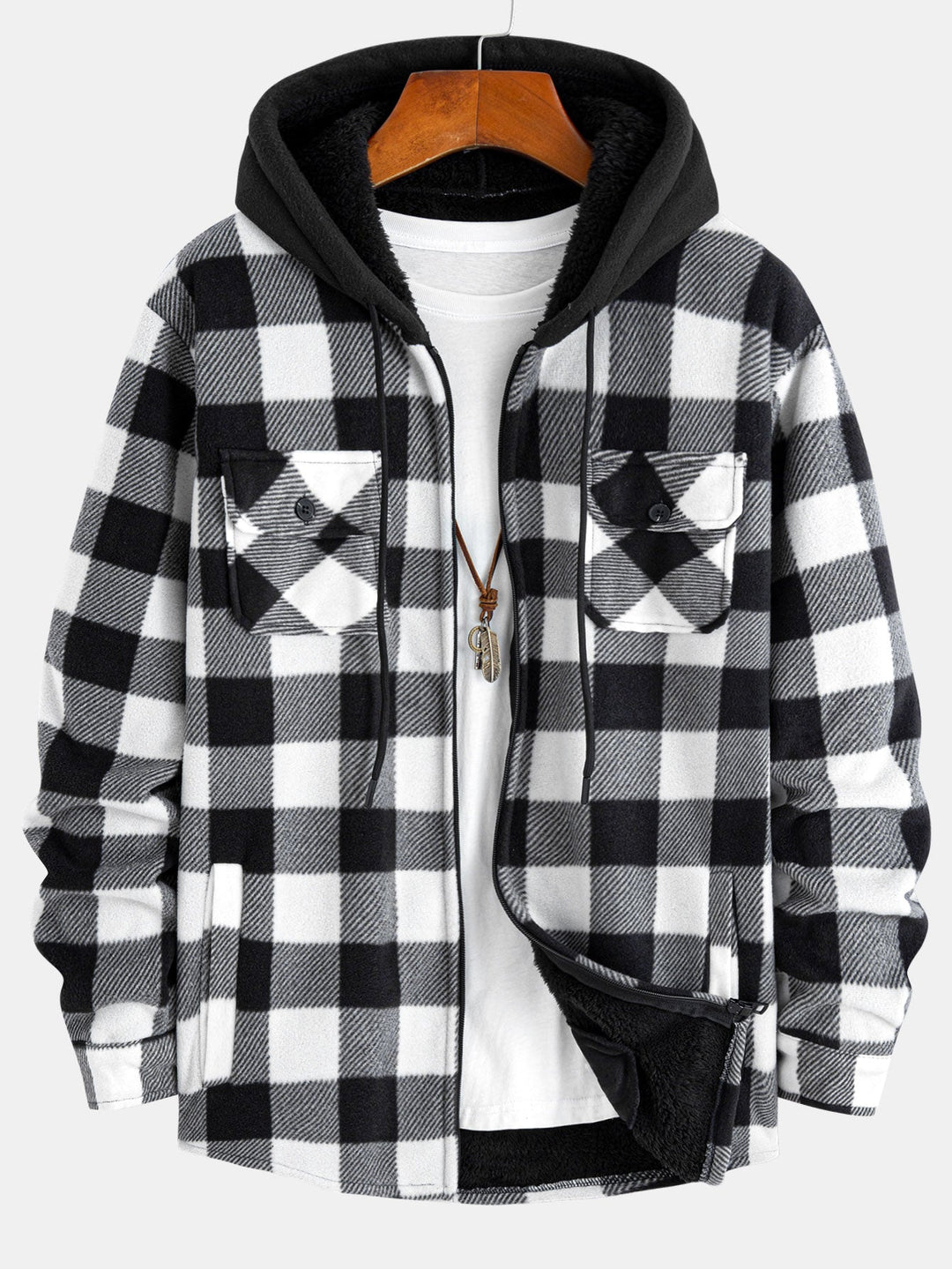 Flannel Fleece Lined Zip Up Hooded Shirt