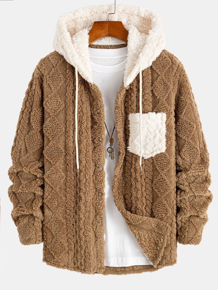 Geometric Jacquard Teddy Hooded Shirt