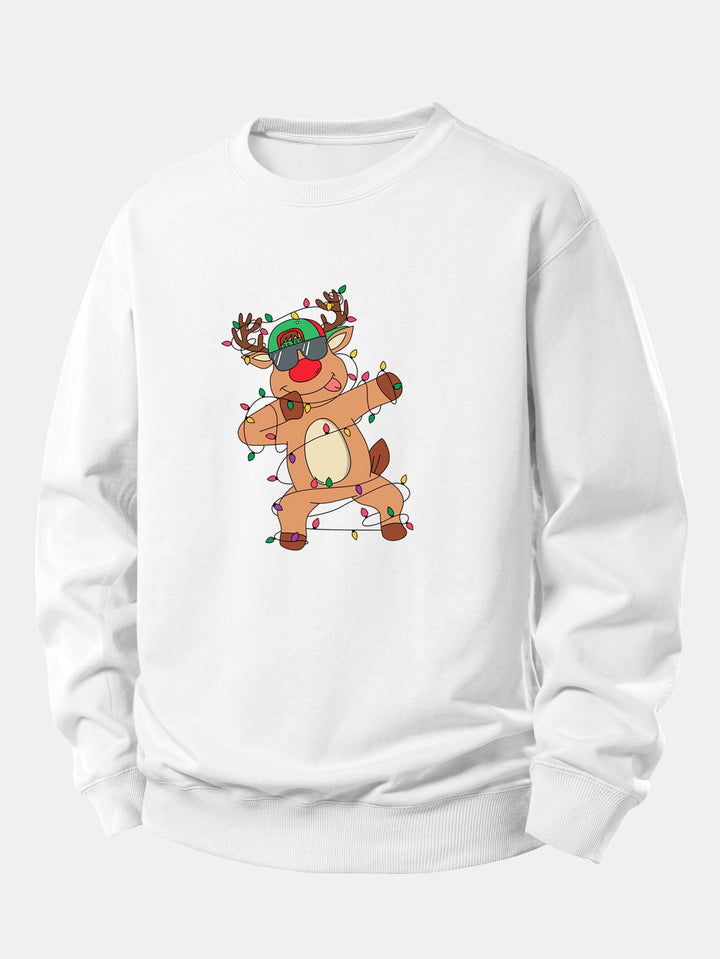 Christmas Lights Reindeer Print Relax Fit Sweatshirt