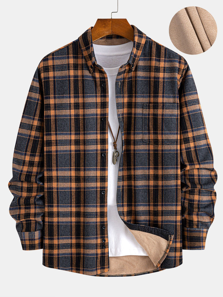 Flannel Fleece Lined Plaid Cotton Button Up Shirt
