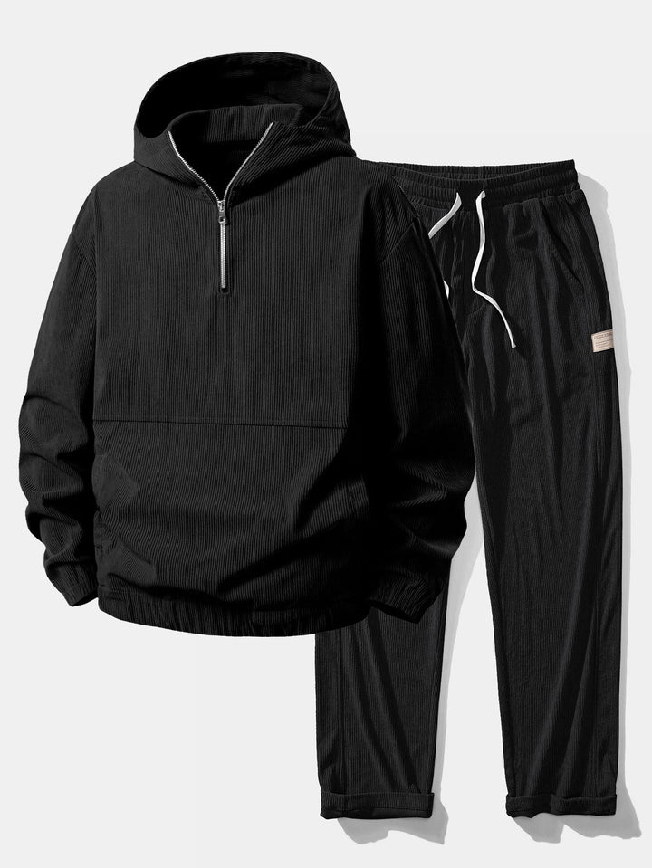 Relax Fit Corduroy Half-Zip Hooded Pullover & Straight Leg Corduroy Pants