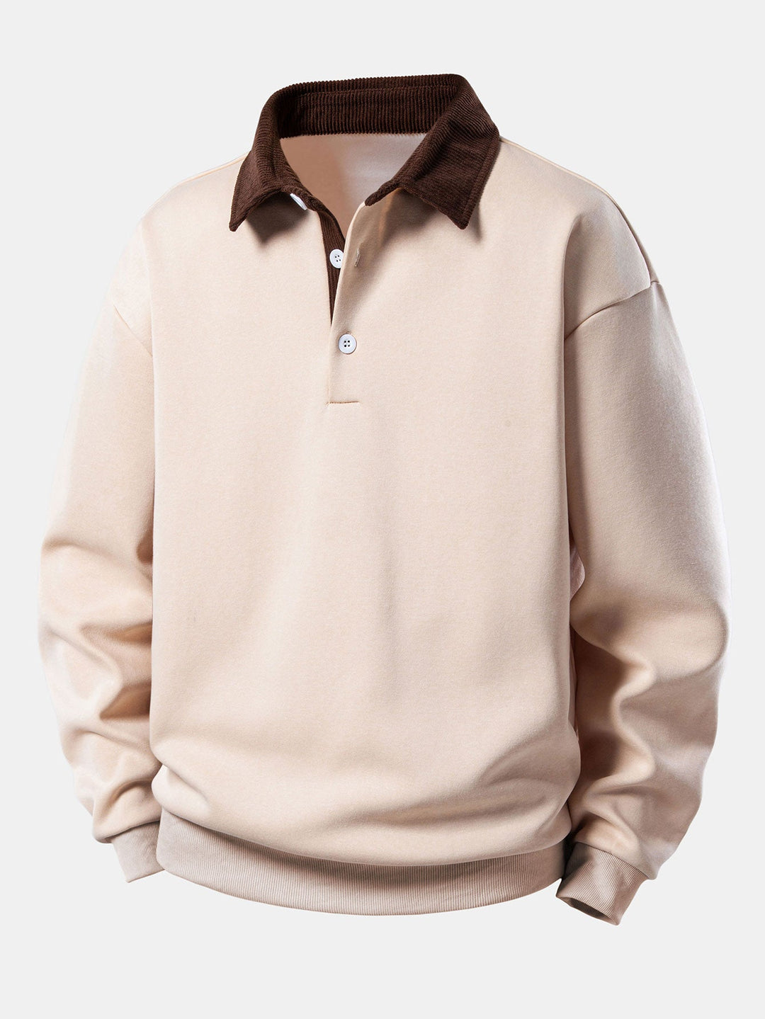 Relax Fit Contrast Corduroy Polo Collar Sweatshirt & Straight Leg Corduroy Pants