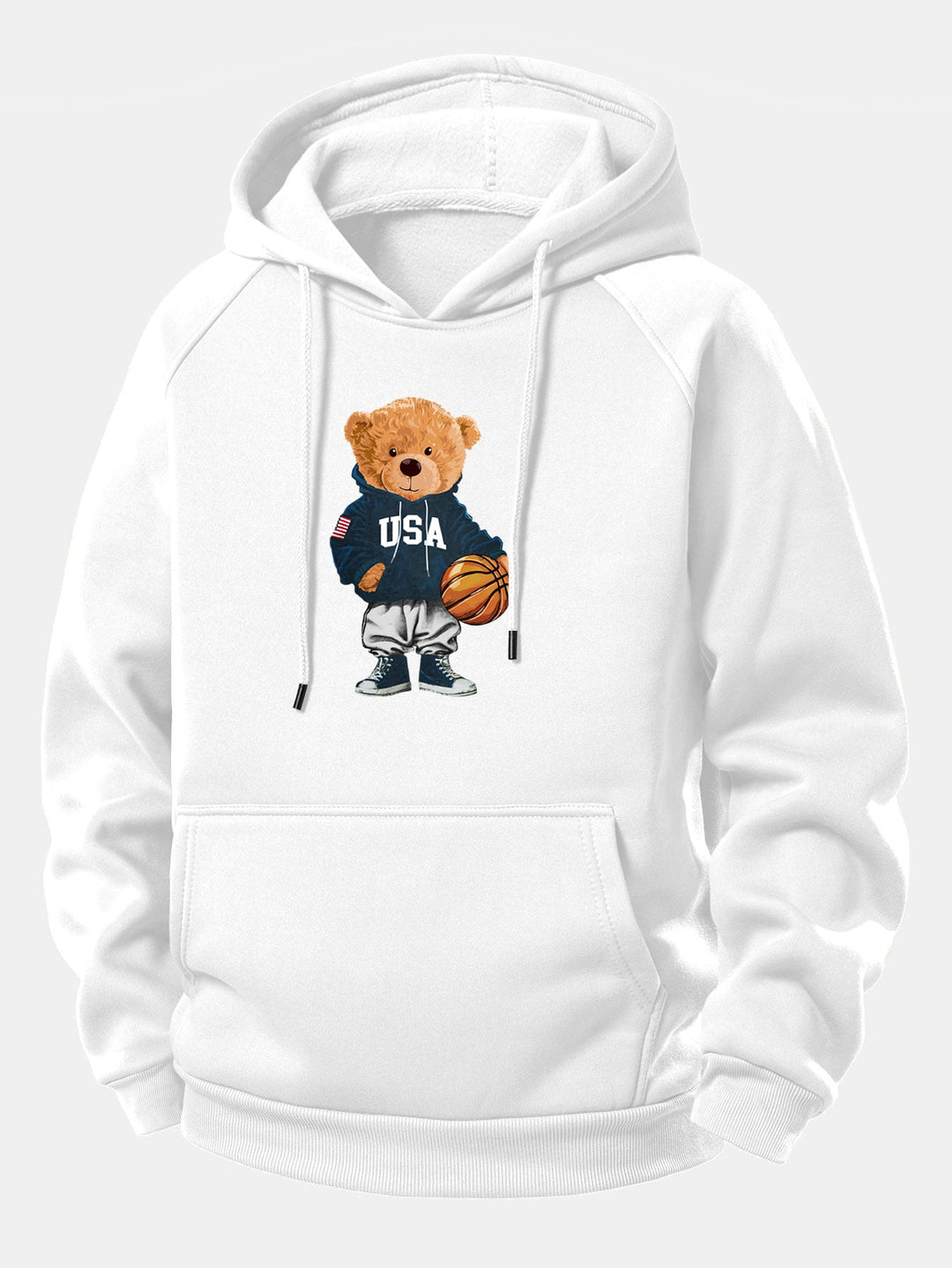 Basketball Bear Print Drawstring Hoodie