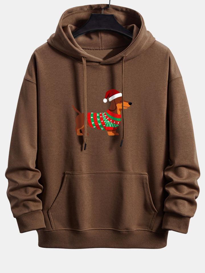 Christmas Dachshund Print Relax Fit Hoodie