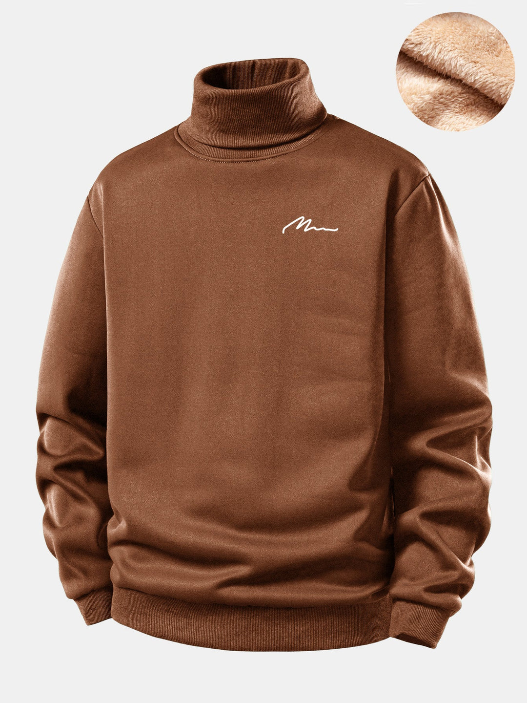 Men Print Teddy Fleece Lined Turtle Neck Sweatshirt
